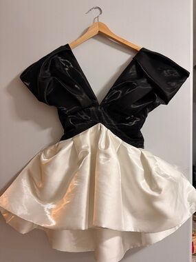 AKIRA Black and Ivory Backless Cocktail Dress